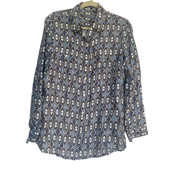 Men’s J. McLaughlin Tan Silk Blend Abstract Print Button Down Shirt Size Medium - Picture 2 of 7